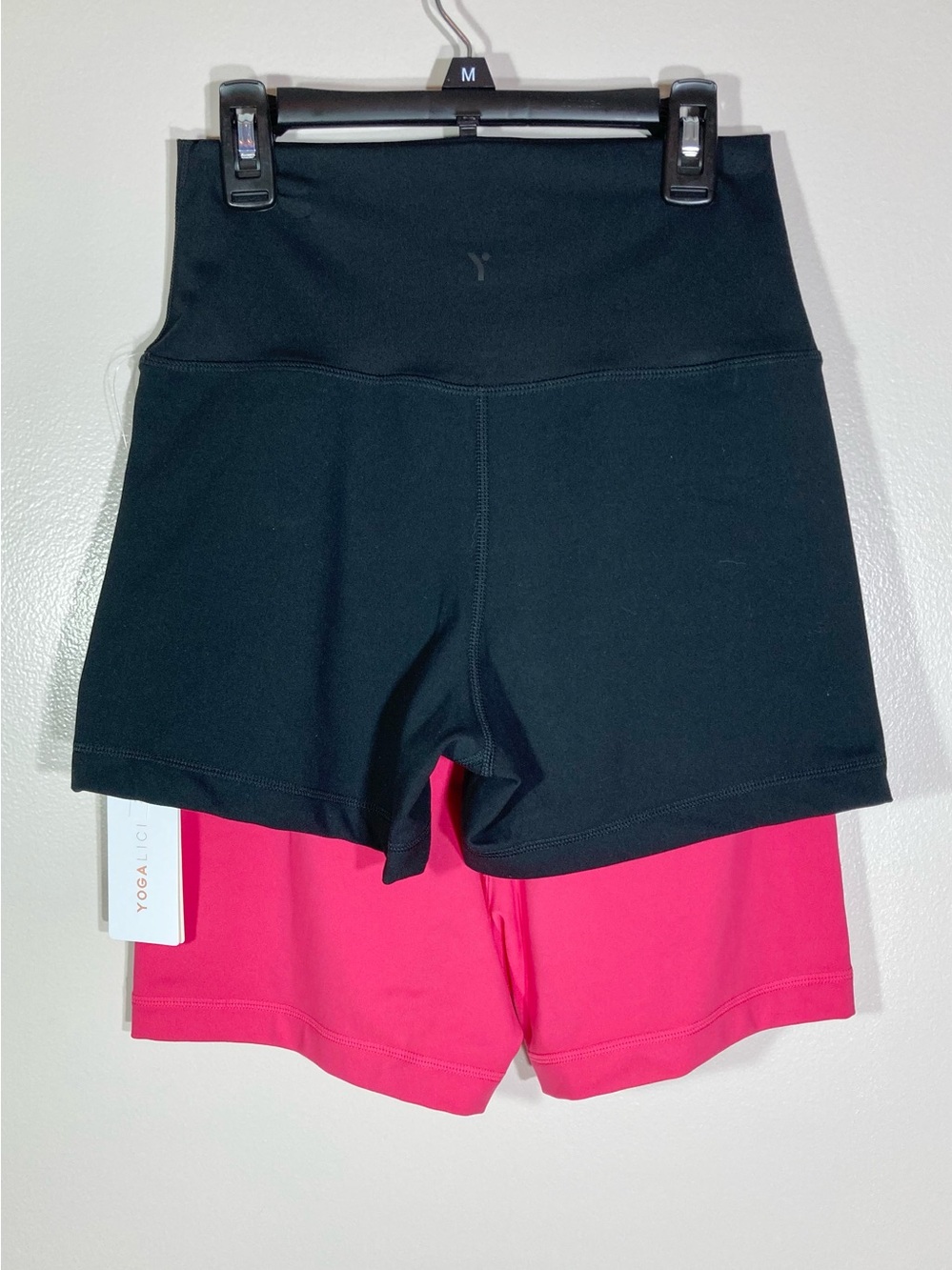 Yogalicious Lux 3.5” Shorts Women’s Size M Raspberry Sorbet/Black Set of 2
